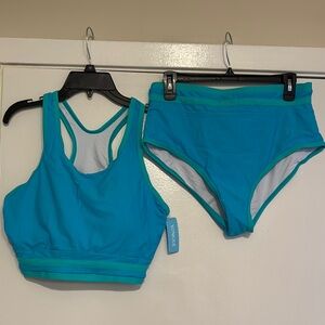 Women’s Yonique Sz 12 Blue and Green Two-Piece Swimsuit